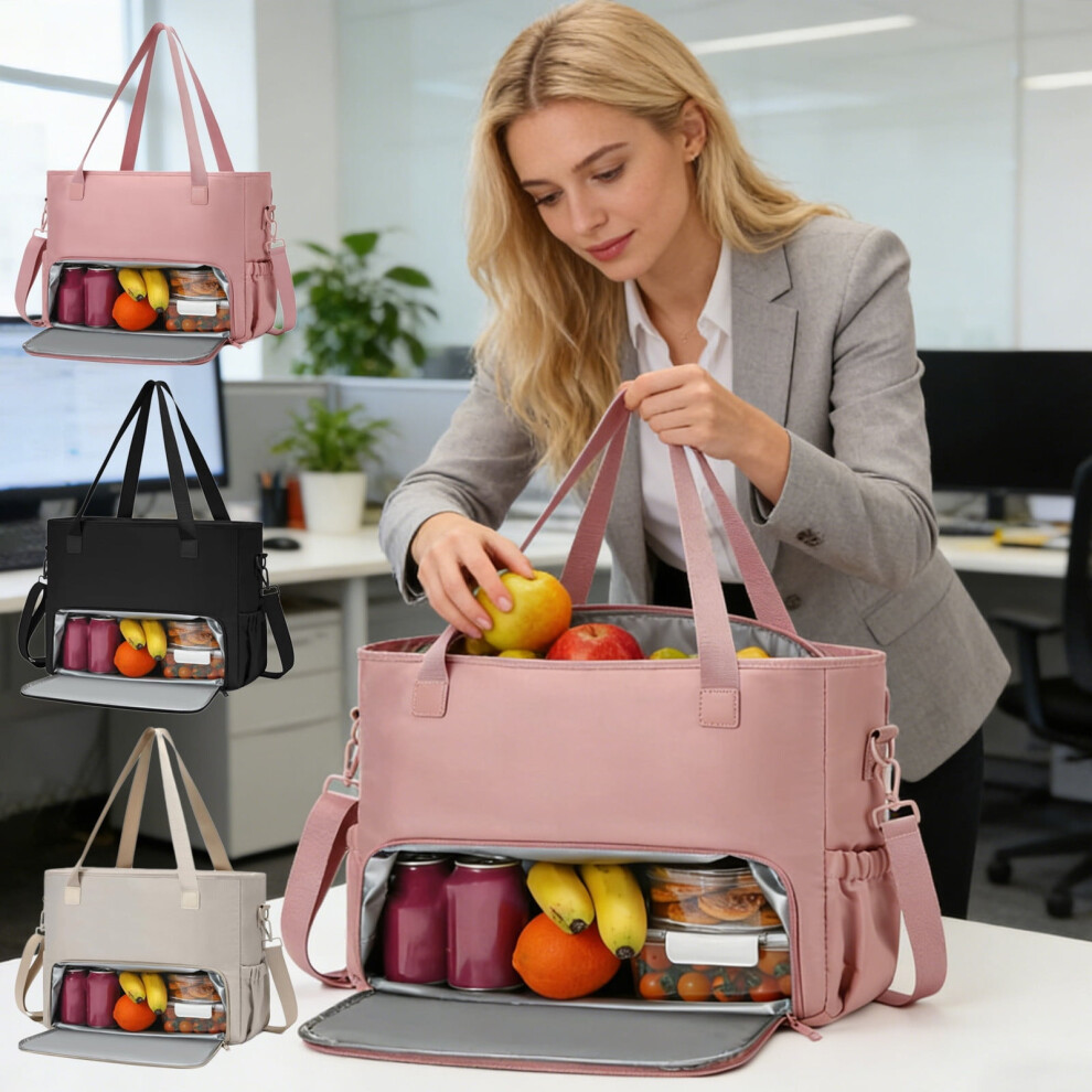Insulated Lunch Tote Bag With Laptop Compartment Black 900223734334