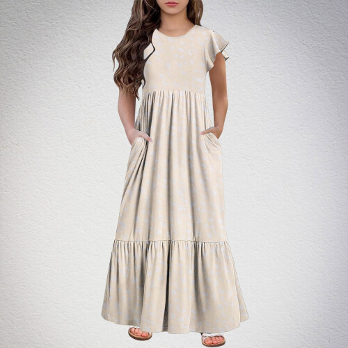 Mikilon Mädchen Freizeitkleid mit Karomuster, Maxikleid, Kurzarm, Größe 6-12 1