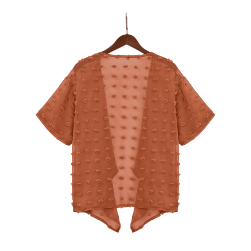 Damenstrickjacke, karamellfarben, 3/4-Ärmel 1