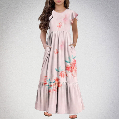 Mikilon Mädchen Freizeitkleid mit Karomuster, Maxikleid, Kurzarm, Größe 6-12 1