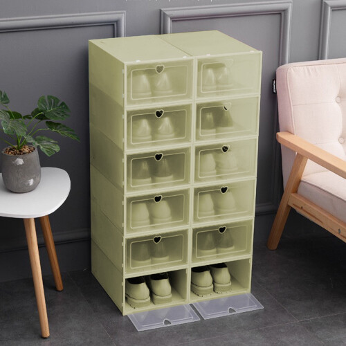 Transparent stackable shoe storage box front-opening with