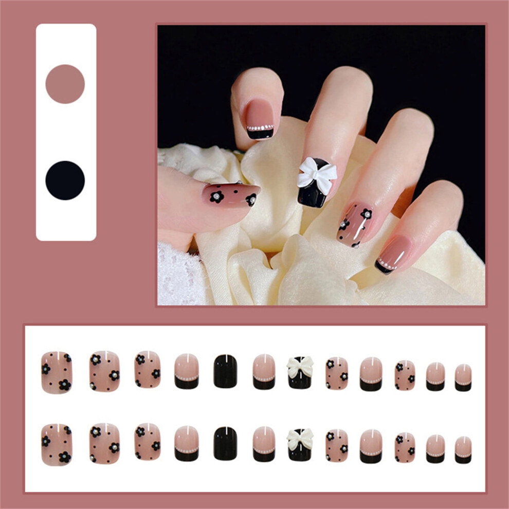 French Heart Bowknot Press-On Nails 24 Pieces