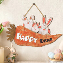 Panneau de porte en bois avec lapin de Pâques et carotte (1 pièce)
