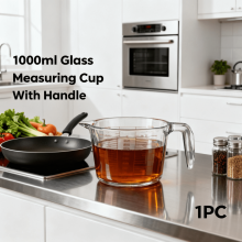 Misurino in vetro borosilicato da 1000 ml con manico, adatto al microonde – Adatto al forno e alla lavastoviglie, con tacche graduate chiare,