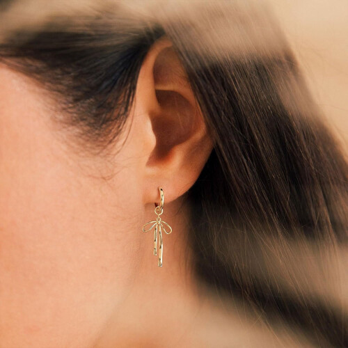 Gold Stud Earrings for Women Bow Design 1 Pair 2