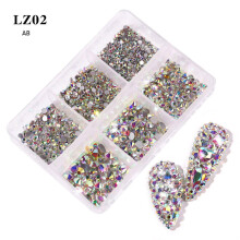 Diamantes de imitación de cristal para uñas, color AB, base plana, 6 cuadrículas