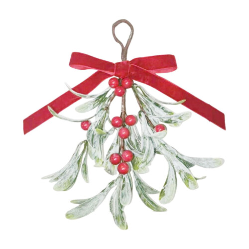 Maisíocht Liathróid Phógtha Mistletoe Saorga le Dearg