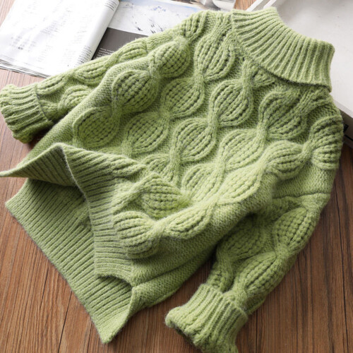 Kids' Solid Color Sweater for Fall Winter, Green, Size 2 1