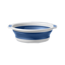 Blauw voetenbad, opvouwbaar, groot en draagbaar.