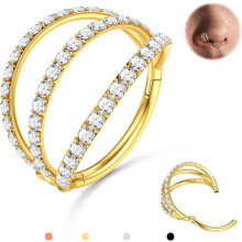 Nasenring aus Edelstahl, 16G/18G/20G, Zirkonia, Gold/Schwarz