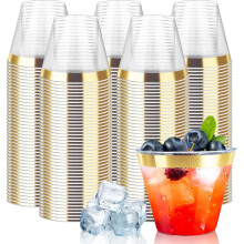 Vasos de plástico transparente con borde dorado, 266 ml (9 oz), paquete de 200 unidades