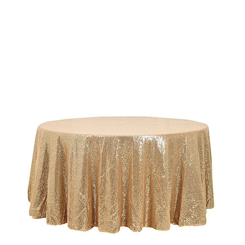 Toalha de mesa redonda com lantejoulas douradas, 3 metros (120 polegadas) 1