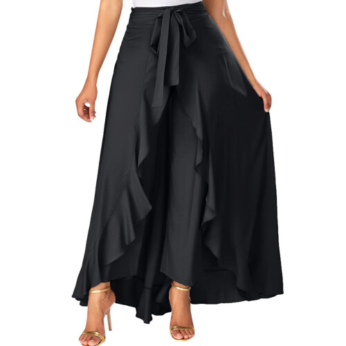 Γυναικεία casual φούστα hakama με ψηλή μέση και φιόγκο σε σχήμα φύλλου 1