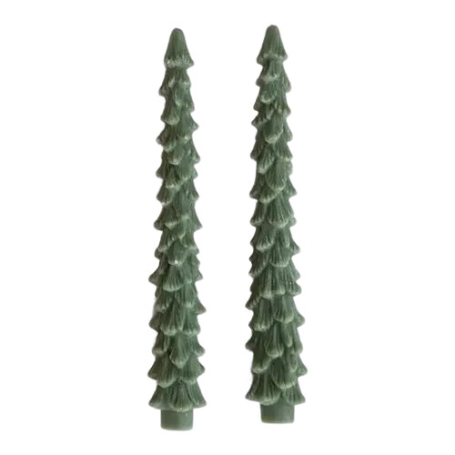 Unparfümierte, baumförmige Spitzkerzen, grün, 2er-Set