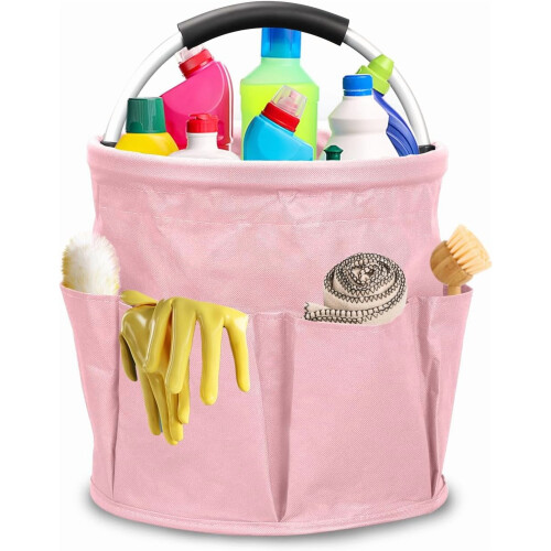 Cleaning Cart with Handle Pink Portable Organizer