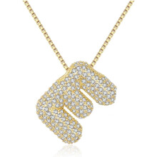 Bubble Letter Necklace Gold Women Initial Pendant Zirconia