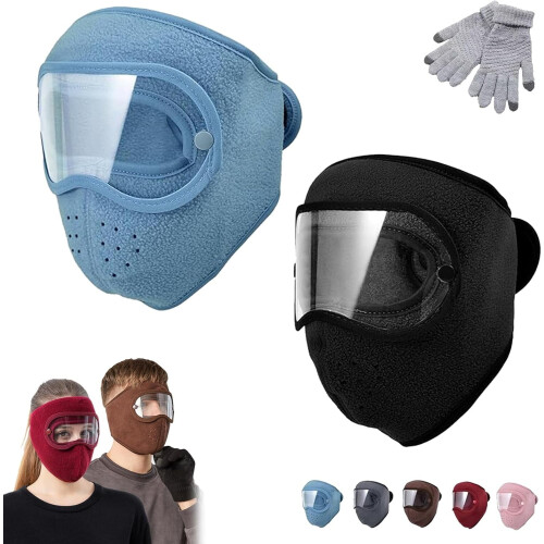 Fluffy thermal mask with removable goggles, full-face