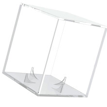 Caja expositora de acrílico para pelotas de sóftbol con soporte.