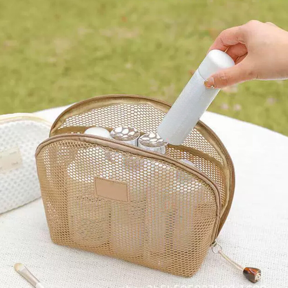 Transparent mesh cosmetic bag with multiple compartments