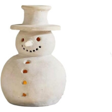 Muñeco de nieve de cerámica vintage, decoración navideña blanca