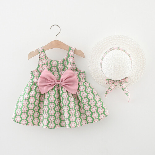Vintage Boho Blumenkleid-Set mit Strohhut, Größe 6-12 1