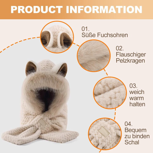 Fuchsohren-Mütze und Schal-Set, Beige, Einheitsgröße 2