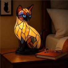 2X Stained Glass Cat Lamp Cute Animal Resin Night Light LED Bedside Lamp for Bedroom Living Room Decor