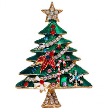 Broche de metal esmaltado con forma de árbol de Navidad para mujer