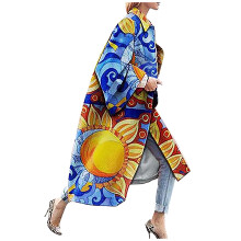 Women's Boho Floral Trench Coat Oversized Long Sleeve with