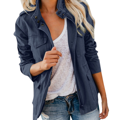 Damen-Cargojacke, einfarbig, Oversize, mit Reißverschluss