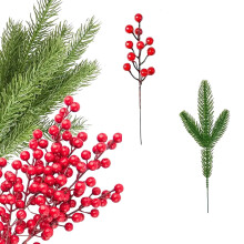 Décoration de tiges de baies rouges et de branches de houx vertes (1 ensemble)