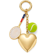 Gold tennis keychain with metal heart locket 1 piece
