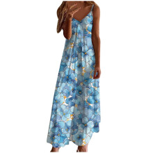 Damen-Maxikleid mit Vintage-Blumenmuster, A-Linien-Schnitt, fließend