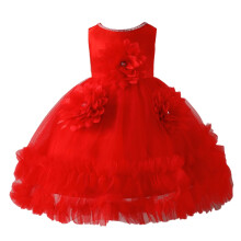 Mädchen Prinzessinnenkleid ärmellos Blumenmädchenkleid rot Größe