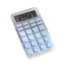 Calculadora estándar de bolsillo con pantalla LCD de 8 dígitos, color azul.