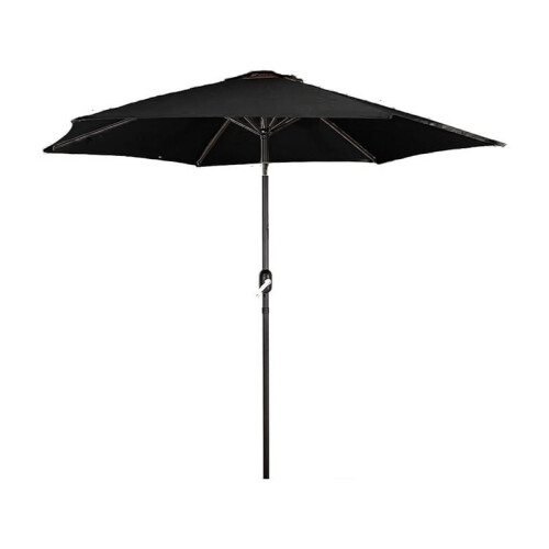 (Black) Groundlevel Garden Parasol Umbrella Sunshade Polyester Canopy Iron Frame With Crank Handle