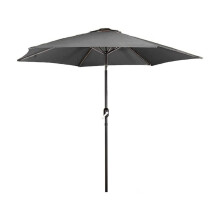 (Grey) Groundlevel Garden Parasol Umbrella Sunshade Polyester Canopy Iron Frame With Crank Handle
