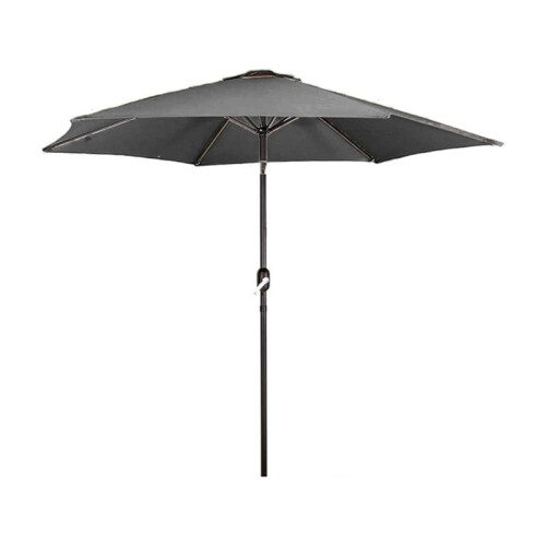 (Grey) Groundlevel Garden Parasol Umbrella Sunshade Polyester Canopy Iron Frame With Crank Handle