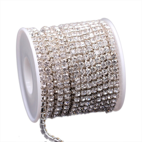 Corrente com strass de cristal prateada AB dourada 5m