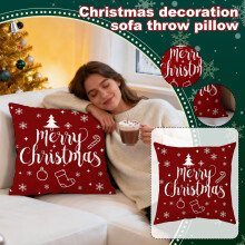 Housse de coussin en lin motif cerf et flocons de neige, 45 x 45 cm