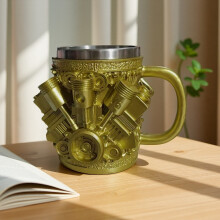 Mug en acier inoxydable en forme de moteur, style cyberpunk