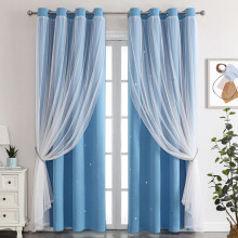 Sheer and Blackout Curtains Blue 132x160cm 2 pcs