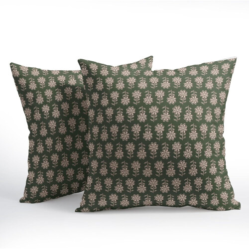 Conjunto de capas de almofada vintage com estampa floral preta em blocos, 45x45cm (18x18 polegadas) 1