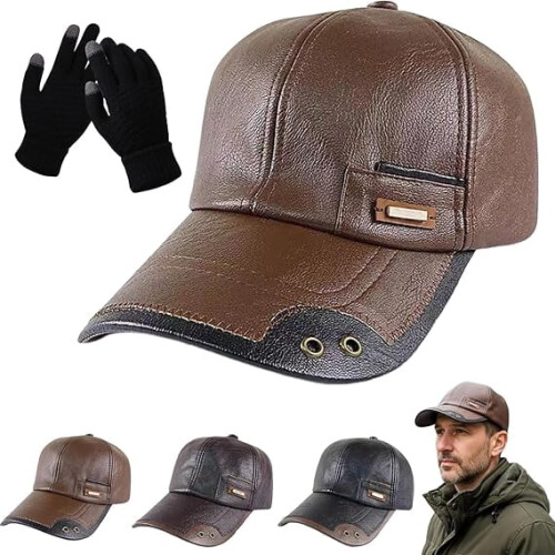 Boné masculino em couro legítimo com forro de lã.