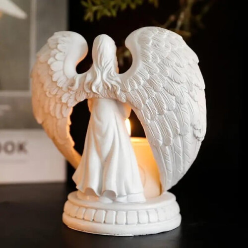 Porta-velas em forma de anjo com asas brancas (1 peça)