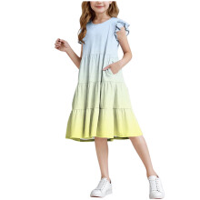 Mädchen-Sommerkleid, hellblau, Rüschenärmel, gestufter A-Linien-Schnitt, Midi