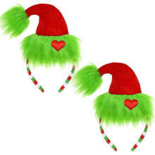 Diadema navideña verde peluda con corazón rojo, 2 unidades