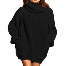 Women's Turtleneck Oversize Knitted Pullover with Pockets