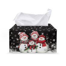 Boîte à mouchoirs Bonhomme de neige, housse en similicuir avec bouton-pression
