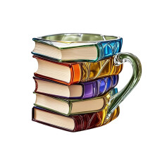 Bokstapel Kaffemugg 3D-målad Keramik 355 ml